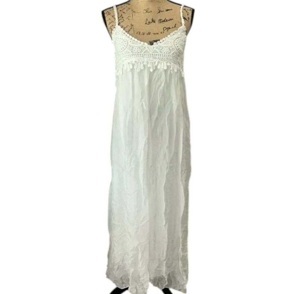 NWT Giusy Made in Italy White Silk Blend Maxi Dress M